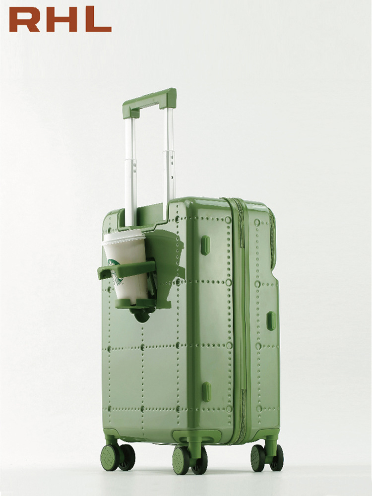 C31125Front opening ultra-light trolley case with cup holder universal wheel suitcase usb charging men and women suitcase