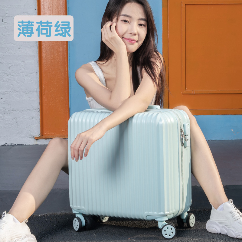 C33204 24-year-old female student with travel suitcase and universal wheels